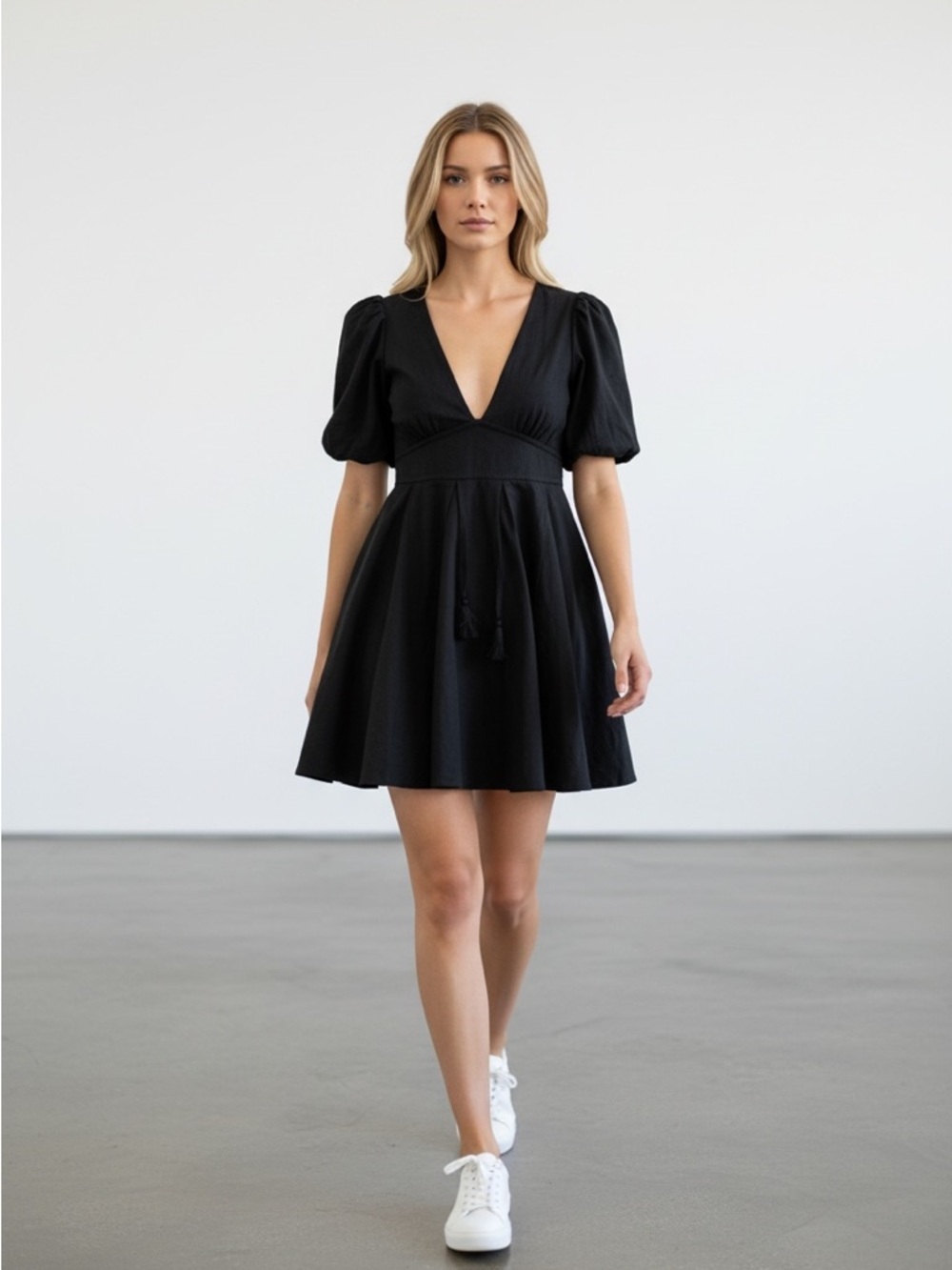 House of Harlow 1960 Black Puff Sleeve Mini Dress
